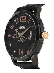 Philippe Moraly of Switzerland Analog Watch for Men with Leather Band. Water Resistant. L1411BRBB. Black