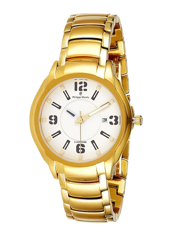 Philippe Moraly of Switzerland Analog Watch for Women with Stainless Steel Band. Water Resistant. M1322GW. Gold-White