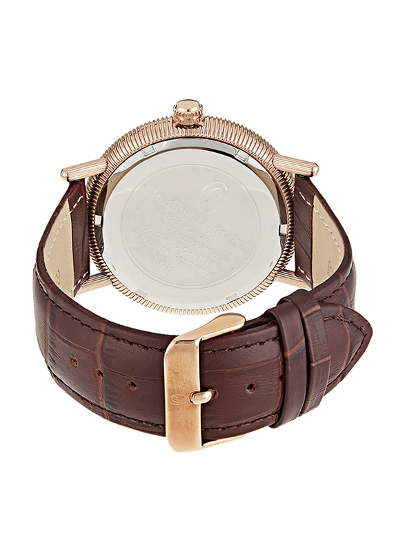 Philippe Moraly of Switzerland Analog Watch for Men with Leather Band. Water Resistant. L1371ROO. Brown