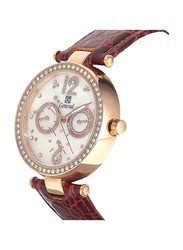 Geneval of Switzerland Analog Watch for Women with Leather Band. Water Resistant. GLS212RPWO. Brown-White