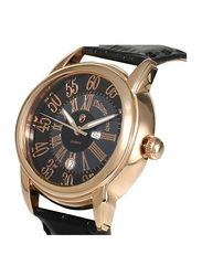 Philippe Moraly of Switzerland Analog Watch for Men with Leather Band. Water Resistant. L1375RBB. Black-Gold/Black