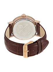 Philippe Moraly of Switzerland Analog Watch for Men with Leather Band. Water Resistant. L1371RWO. Brown-White