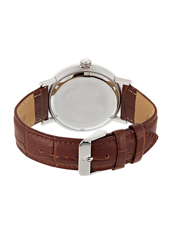 Philippe Moraly of Switzerland Analog Watch for Men with Leather Band. Water Resistant. L1471WWO. Brown-Silver