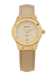 Geneval of Switzerland Analog Watch for Women with Leather Band. Water Resistant. GLS1612GII. Beige