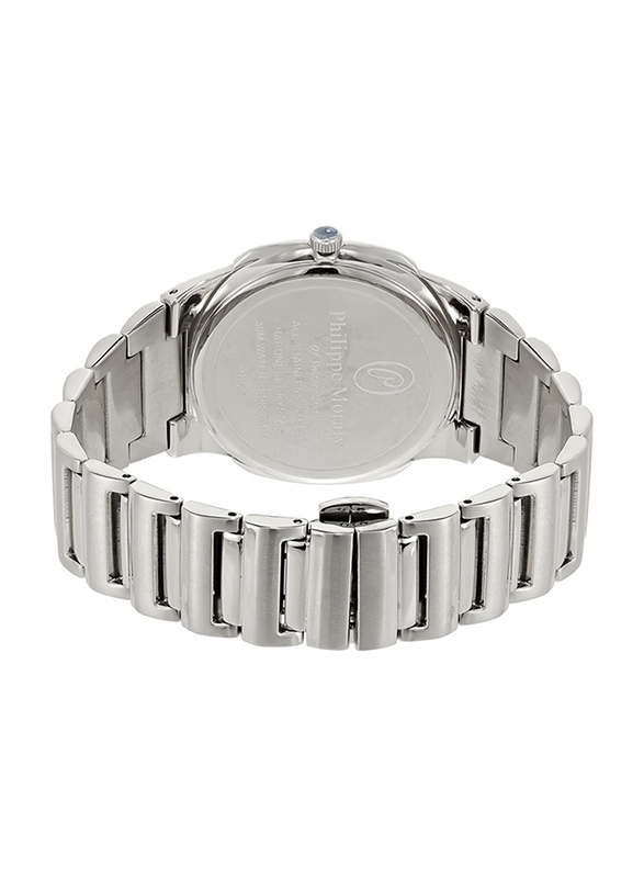 Philippe Moraly of Switzerland Analog Watch for Men with Stainless Steel Band. Water Resistant. M1325WW. Silver-White