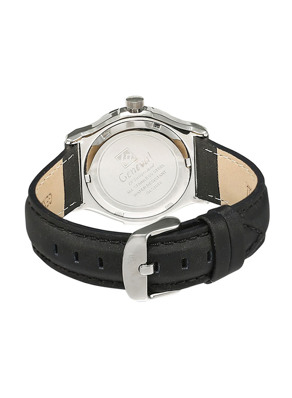 Geneval of Switzerland Analog Watch for Women with Leather Band. Water Resistant. GLS1612WWB. Black-White