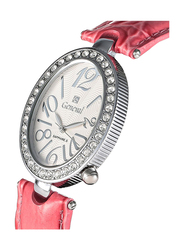 Geneval of Switzerland Analog Watch for Women with Leather Band. Water Resistant. GLS148WWP. Pink-White