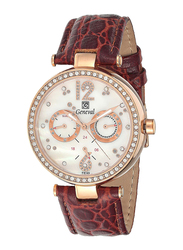 Geneval of Switzerland Analog Watch for Women with Leather Band. Water Resistant. GLS212RPWO. Brown-White