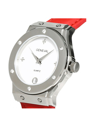 Geneval of Switzerland Analog Watch for Women with Leather Band. Water Resistant. GLS1612WWR. Red-White