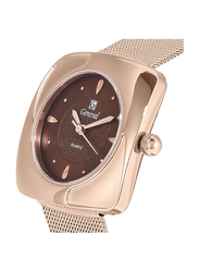 Geneval of Switzerland Analog Watch for Women with Stainless Steel Band. Water Resistant. GM1616RO. Rose Gold-Brown