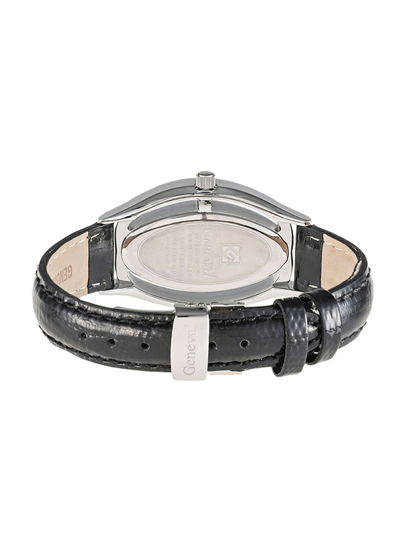 Geneval of Switzerland Analog Watch for Women with Leather Band. Water Resistant. GLS146WBB. Black-Black/Silver