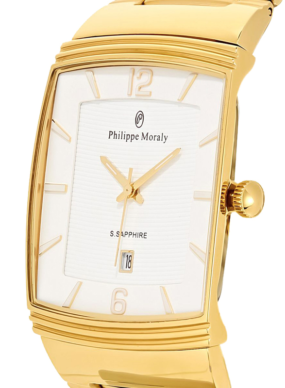 Philippe Moraly of Switzerland Analog Watch for Men with Stainless Steel Band. Water Resistant. M1323GW. Gold-White