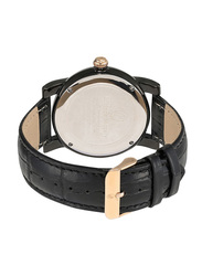 Philippe Moraly of Switzerland Analog Watch for Men with Leather Band. Water Resistant. L1423BRBB. Black- Rose Gold