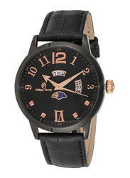 Philippe Moraly of Switzerland Analog Watch for Men with Leather Band. Water Resistant. L1411BRBB. Black