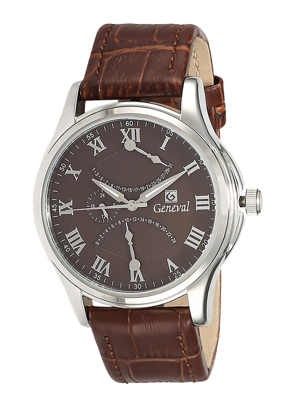 Geneval of Switzerland Analog Watch for Men with Leather Band. Water Resistant and Chronograph. GL1617WOO. Brown