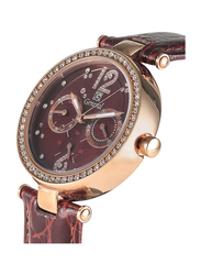 Geneval of Switzerland Analog Watch for Women with Leather Band. Water Resistant. GLS212RPOO. Brown
