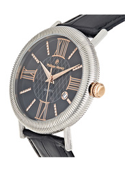 Philippe Moraly of Switzerland Analog Watch for Men with Leather Band. Water Resistant. L1371CRBB. Black