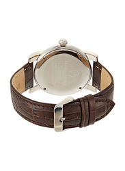 Philippe Moraly of Switzerland Analog Watch for Men with Leather Band. Water Resistant. L1423WWO. Brown-Silver