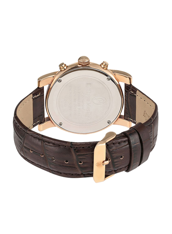 Philippe Moraly of Switzerland Analog Watch for Men with Leather Band. Water Resistant and Chronograph. LC1111ROO. Brown