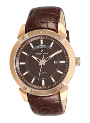 Philippe Moraly of Switzerland Analog Watch for Men with Leather Band. Water Resistant. L1373ROO. Brown