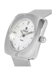 Geneval of Switzerland Analog Watch for Women with Stainless Steel Band. Water Resistant. GM1616WW. Silver-White