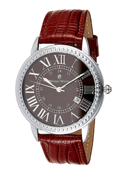 Philippe Moraly of Switzerland Analog Watch for Men with Leather Band. Water Resistant. L1711. Brown-Dark Brown