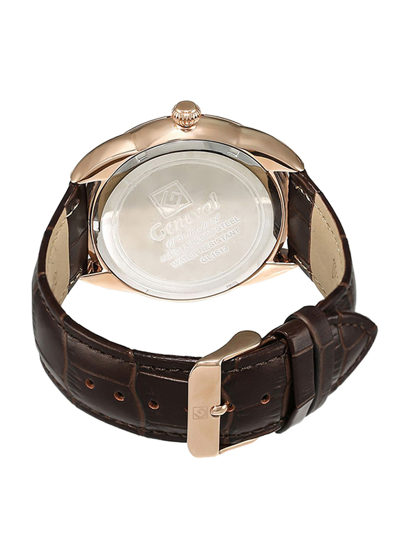 جينيفل اوف سويتزرلاند ساعة يد بعقارب و سوار من الجلد للرجال، مقاومة للماء و كرونوغراف، GL1513ROO، بني