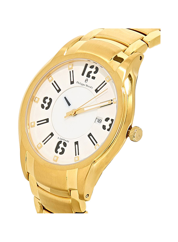 Philippe Moraly of Switzerland Analog Watch for Men with Stainless Steel Band. Water Resistant. M1321GW. Gold-White