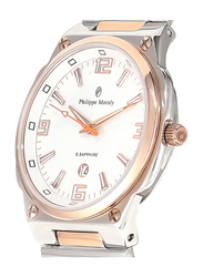 Philippe Moraly of Switzerland Analog Watch for Women with Stainless Steel Band. Water Resistant and Date Display. M1326CRW. Silver/Rose Gold-White