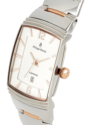 Philippe Moraly of Switzerland Analog Watch for Women with Stainless Steel Band. Water Resistant. M1324CRW. Silver/Rose Gold-Beige