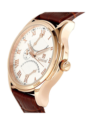 Geneval of Switzerland Analog Watch for Men with Leather Band. Water Resistant and Chronograph. GL1617RWO. Brown-White