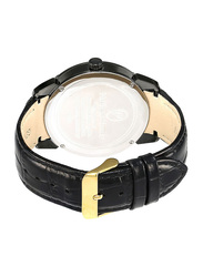 Philippe Moraly of Switzerland Analog Watch for Men with Leather Band. Water Resistant. L1373BGBB. Black