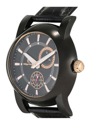 Philippe Moraly of Switzerland Analog Watch for Men with Leather Band. Water Resistant. L1423BRBB. Black- Rose Gold