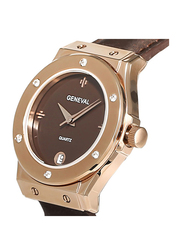 Geneval of Switzerland Analog Watch for Women with Leather Band. Water Resistant. GLS1612ROO. Brown