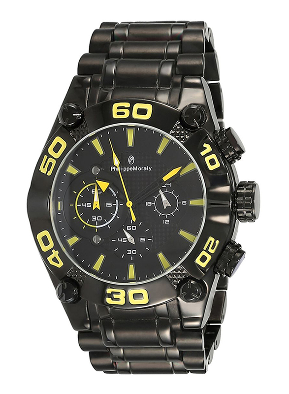 Philippe Moraly of Switzerland Analog Watch for Men with Stainless Steel Band. Water Resistant and Chronograph. MC1333BBL. Black-Yellow