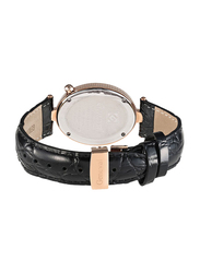 Geneval of Switzerland Analog Watch for Women with Leather Band. Water Resistant. GLS148RBB. Black