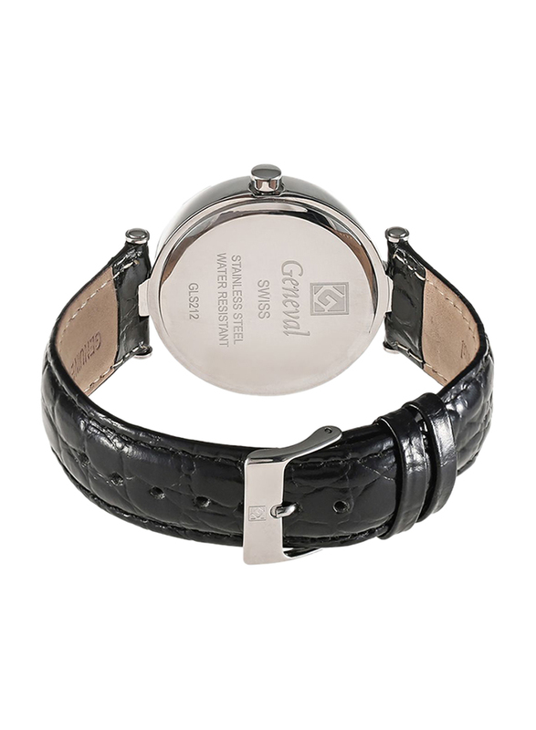 Geneval of Switzerland Analog Watch for Women with Leather Band. Water Resistant. GLS212WPWB. Black-White