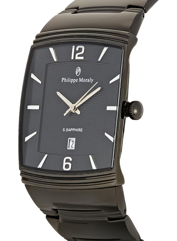 Philippe Moraly of Switzerland Analog Watch for Men with Stainless Steel Band. Water Resistant. M1323BB. Black