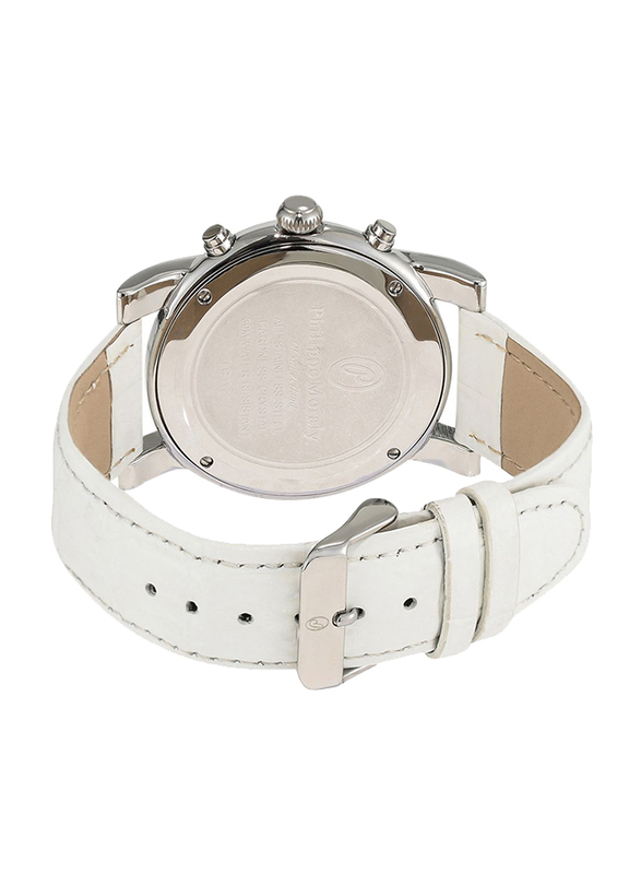 Philippe Moraly of Switzerland Analog Watch for Men with Leather Band. Water Resistant and Chronograph. LC1111WWW. White