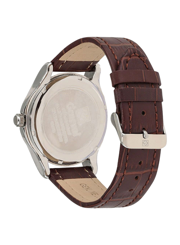 Geneval of Switzerland Analog Watch for Men with Leather Band. Water Resistant. GL143WWO. Brown-White