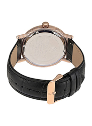 Philippe Moraly of Switzerland Analog Watch for Men with Leather Band. Water Resistant. L1471RBB. Black-Black/Rose Gold