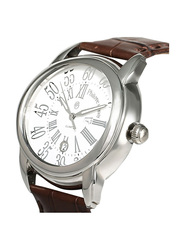 Philippe Moraly of Switzerland Analog Watch for Men with Leather Band. Water Resistant. L1375WWO. Brown-White