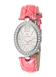 Geneval of Switzerland Analog Watch for Women with Leather Band. Water Resistant. GLS148WWP. Pink-White