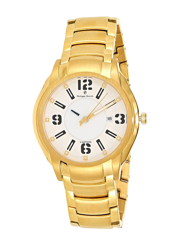 Philippe Moraly of Switzerland Analog Watch for Men with Stainless Steel Band. Water Resistant. M1321GW. Gold-White