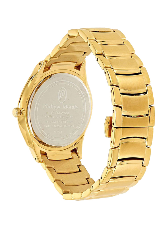 Philippe Moraly of Switzerland Analog Watch for Men with Stainless Steel Band. Water Resistant. M1321GW. Gold-White