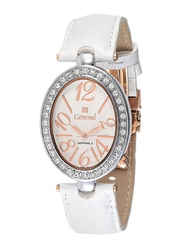 Geneval of Switzerland Analog Watch for Women with Leather Band. Water Resistant. GLS148CRWW. White