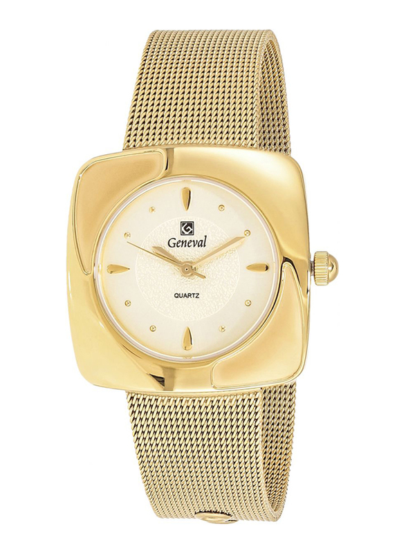 Geneval of Switzerland Analog Watch for Women with Stainless Steel Band. Water Resistant. GM1616GG. Gold
