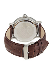 Philippe Moraly of Switzerland Analog Watch for Men with Leather Band. Water Resistant. L1371WWO. Dark Brown-White