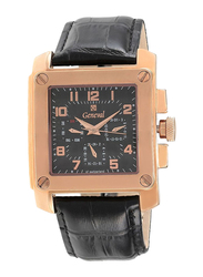 Geneval of Switzerland Analog Watch for Men with Leather Band. Water Resistant and Chronograph. GL133RBB. Black