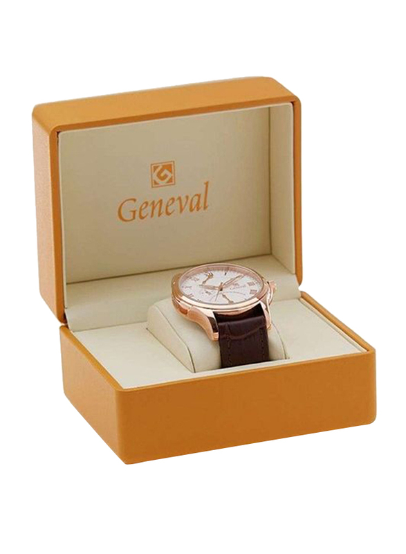 Geneval of Switzerland Analog Watch for Men with Leather Band. Water Resistant and Chronograph. GL1617RWO. Brown-White